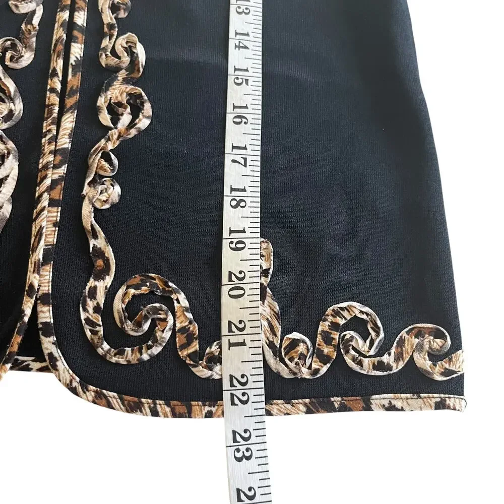 Ming Wang Black Leopard Print Embellished Cardigan Sweater Jacket Size Small